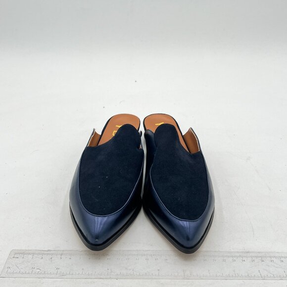 YDN Navy Low Heels Mules Slip On Loafers Pointy Toe Clogs Slide Slipper Shoes - Picture 2 of 7